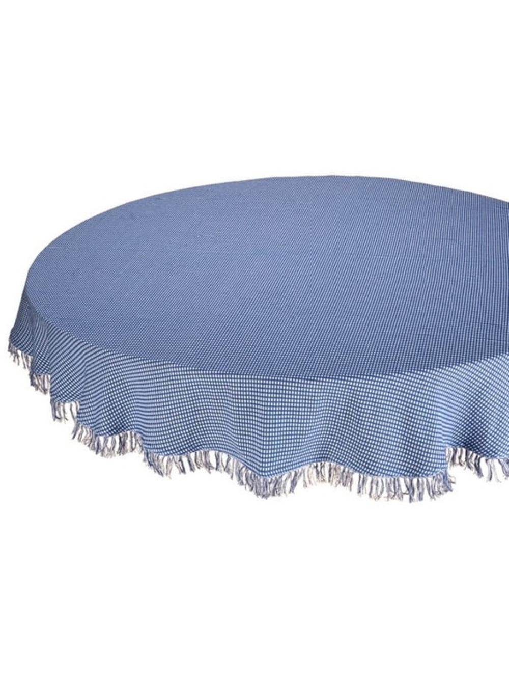 Blue Gingham Round Tablecloth with Fringe Trim